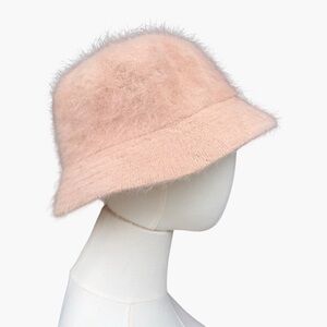 David & Young Angora Fuzzy Bucket Hat Blush Pink Balletcore Neutral